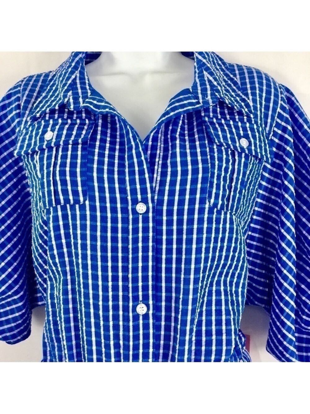LDT Chris Button Down Collar Short Sleeve Seersucker Blouson Shirt Dress - Picture 6 of 12